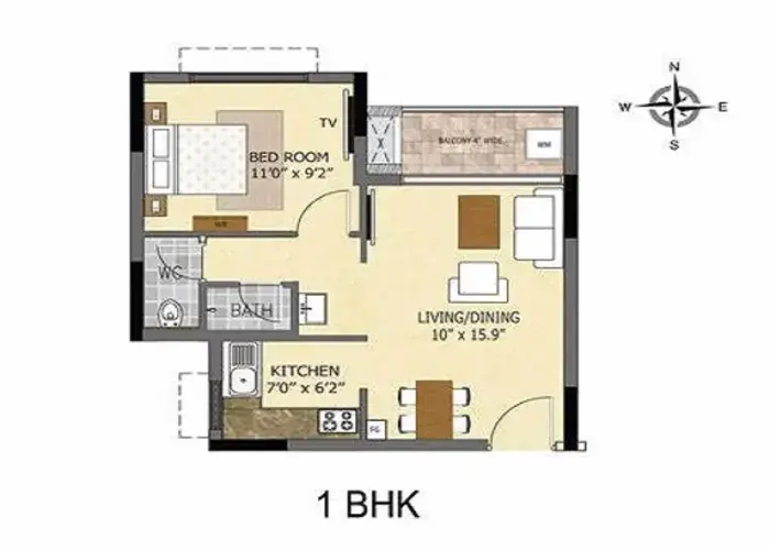 Featured Image of Prestige Rosewood 1 BHK Floor Plan