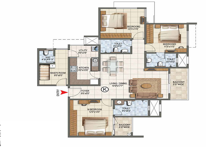 Featured Image of Prestige Rosewood 3 BHK Floor Plan