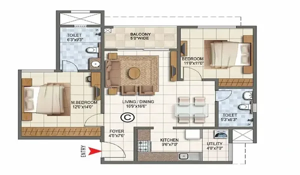 Featured Image of Prestige Rosewood 3.5 BHK Floor Plan