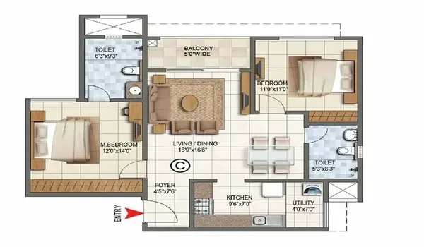 Featured Image of Prestige Rosewood 3.5 Bhk Apartment Floor Plan